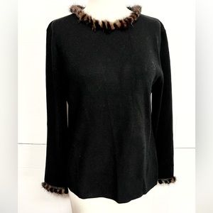 Henig Furs   Silk Sweater with fur collar and fur cuffs  old money size XL black
